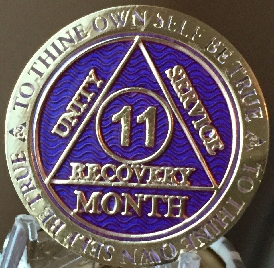 11 Month AA Medallion Reflex Purple Gold Plated Sobriety Chip Coin