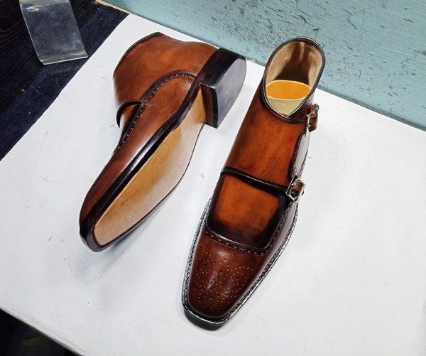 Men's Handmade Brown Double Monk Strap Stylish Dress Formal Boots