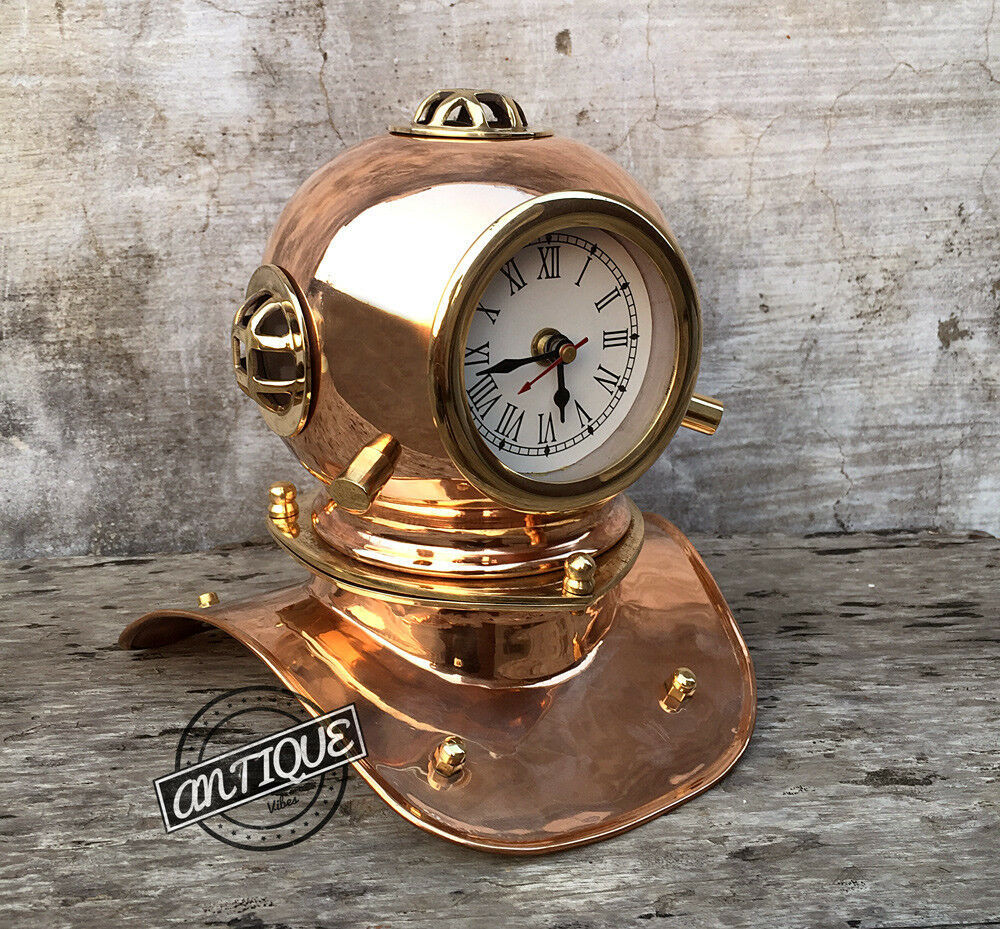 Halloween RETRO STYLE WOODEN BOX CLOCK WITH COMPASS SMALL TABLE TOP CLOCKS VINTA