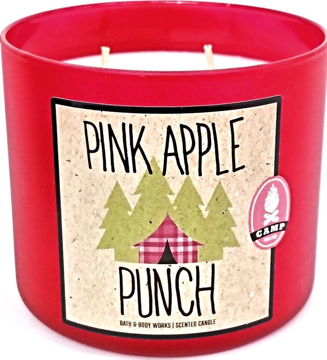 Bath and Body Works Pink Apple Punch 3 Wick Candle Tree Lid Camp
