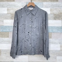 Talbots Collection Silk Button Down Shirt Gray Floral Vintage Casual Wom... - $29.69