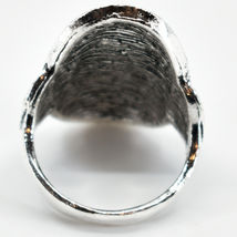Bohemian Inspired Silver Tone Starburst Oval Shield Geometric Statement Ring image 3