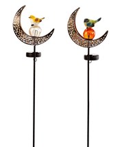 Bird and Crackle Glass Solar Garden Stakes Set of 2 Metal 30" H Double Pronged