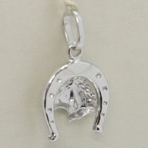 18K WHITE GOLD HORSESHOE AND HORSE CHARM PENDANT SMOOTH BRIGHT MADE IN ITALY image 3