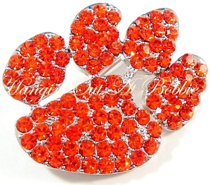 Primary image for Paw Pin Brooch Orange Crystal Pave Cat Dog Animal Theme Silver Tone Metal