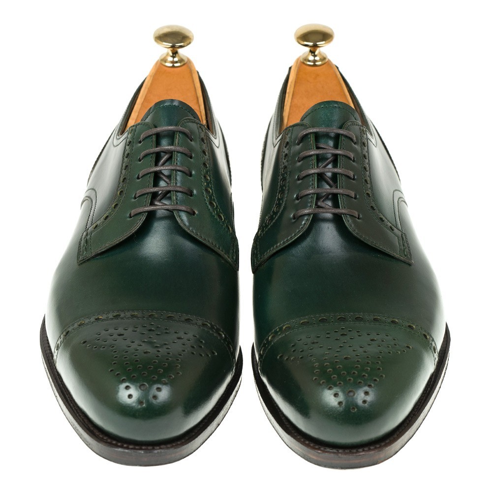 Green Color Oxford Genuine Leather Handcrafted Brogues Cap Toe Men's ...