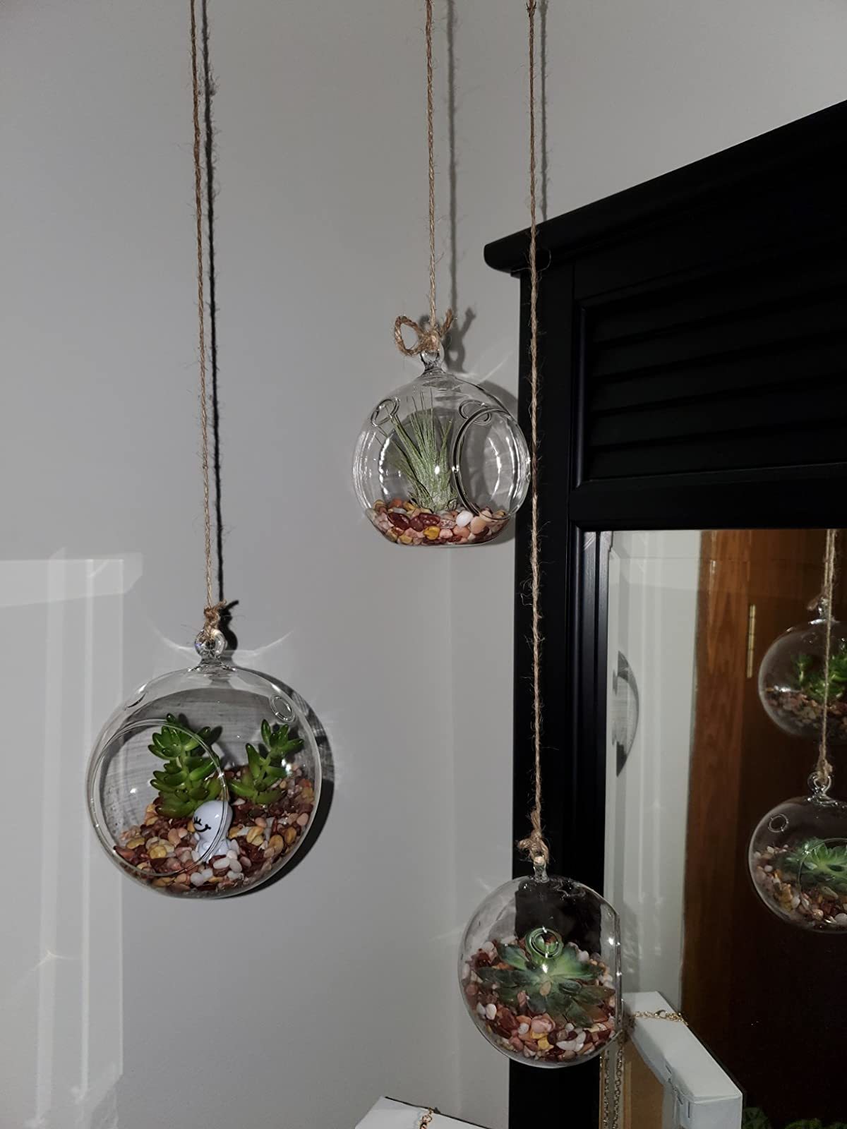 Set of 6 Glass Orb Plants Terrariums Hanging Tea Light Holders for