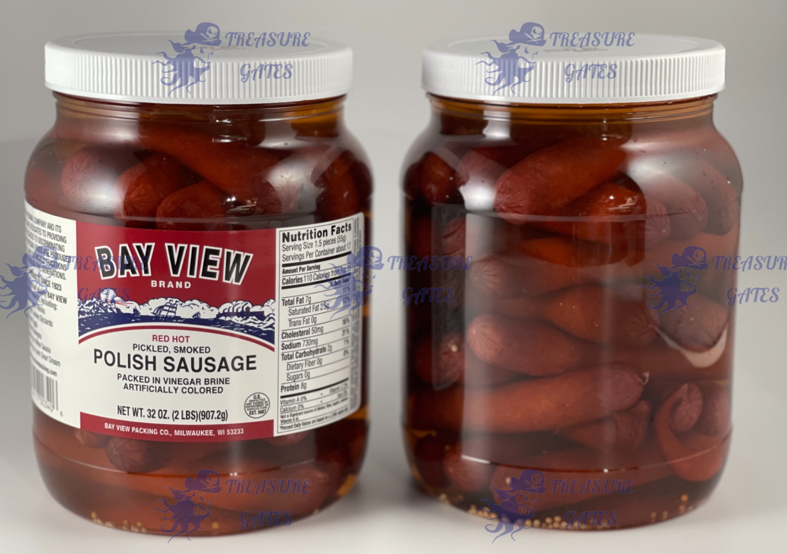 Bay View Brand Pickled Polish Sausage 32 Ounce Jar Bar Tavern Food (2 Pack)