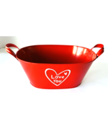 Red Valentine Oval Metal Bucket with White &quot;I Love You&quot; Small 13 x 7&quot; w/... - $35.55