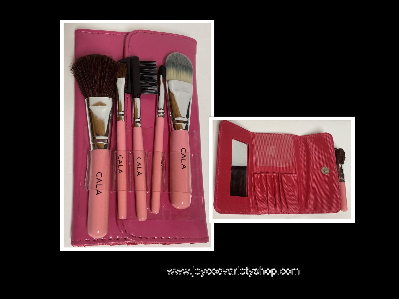 Primary image for Cala Pink Coral Make Up Brush Set 5 PC Pouch Travel Set