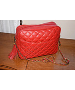 Vintage red Italian leather quilted leather bag gold chain strap purse - $197.99