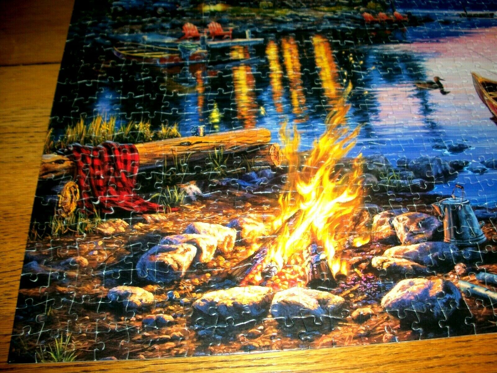 Jigsaw Puzzle 1000 Pieces Canoe Lake Campfire Cabin Ducks Darrell Bush