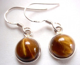 Very Small Round Tiger Eye 925 Silver Earrings India - $5.85