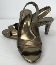 Etienne Aigner Ophelia Bronze Slingback Heels Leather Sandals Black Size... - $39.59