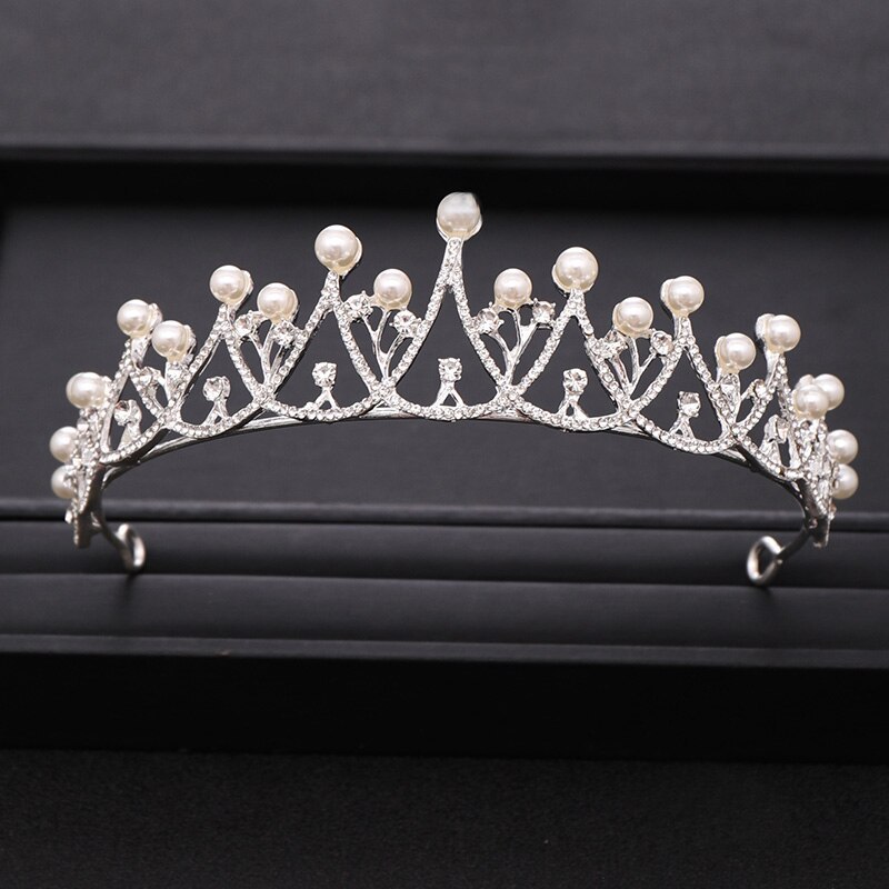 Trendy Silver Color Crystal Pearl Tiara Princess Headpiece Crown Party Birthday