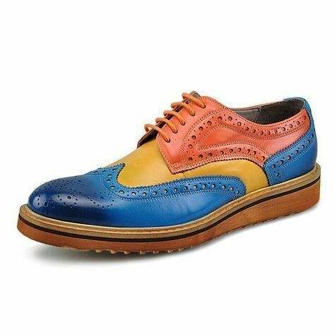 Made To Order Mens Multi Color Genuine Leather Wing Tip Oxford Vintage Shoes