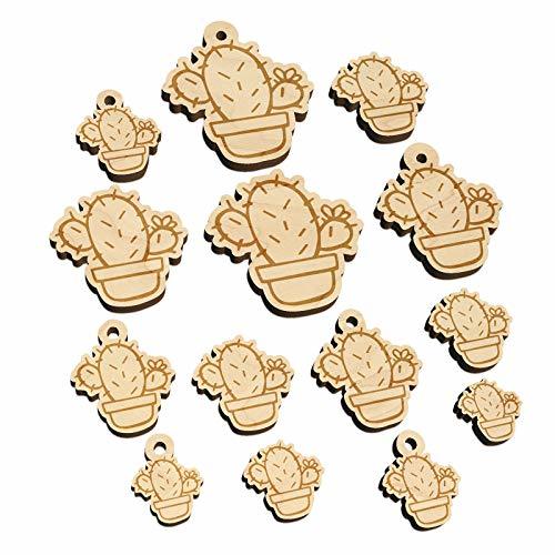 Hand Drawn Prickly Pear Cactus Doodle Mini Wood Shape Charms Jewelry DIY Craft -