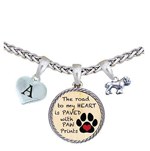 Custom Bulldog The Road to My Heart Paw Prints Silver Chain Necklace Jewelry Dog