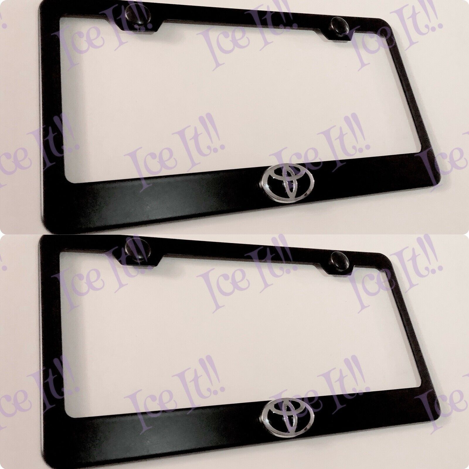 2X Toyota Logo Black Black Stainless Steel License Plate Frame