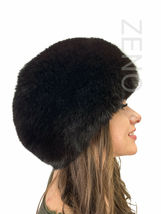 Jet Black Fox Fur Hat Saga Furs All Fur Round Hat Adjustable Fur Hat image 3