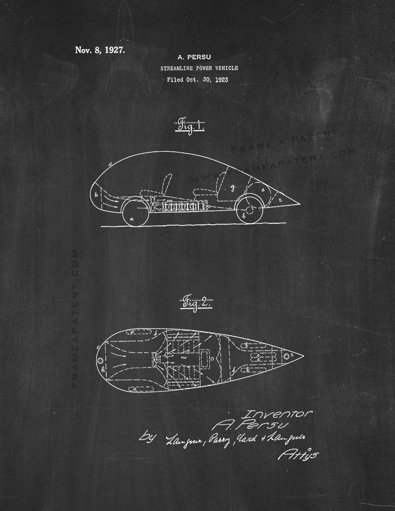 Streamline Power Vehicle Patent Print - Chalkboard
