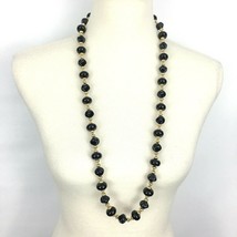 TRIFARI vintage black and goldtone necklace - 1980s 1990s chunky beaded ... - $24.50