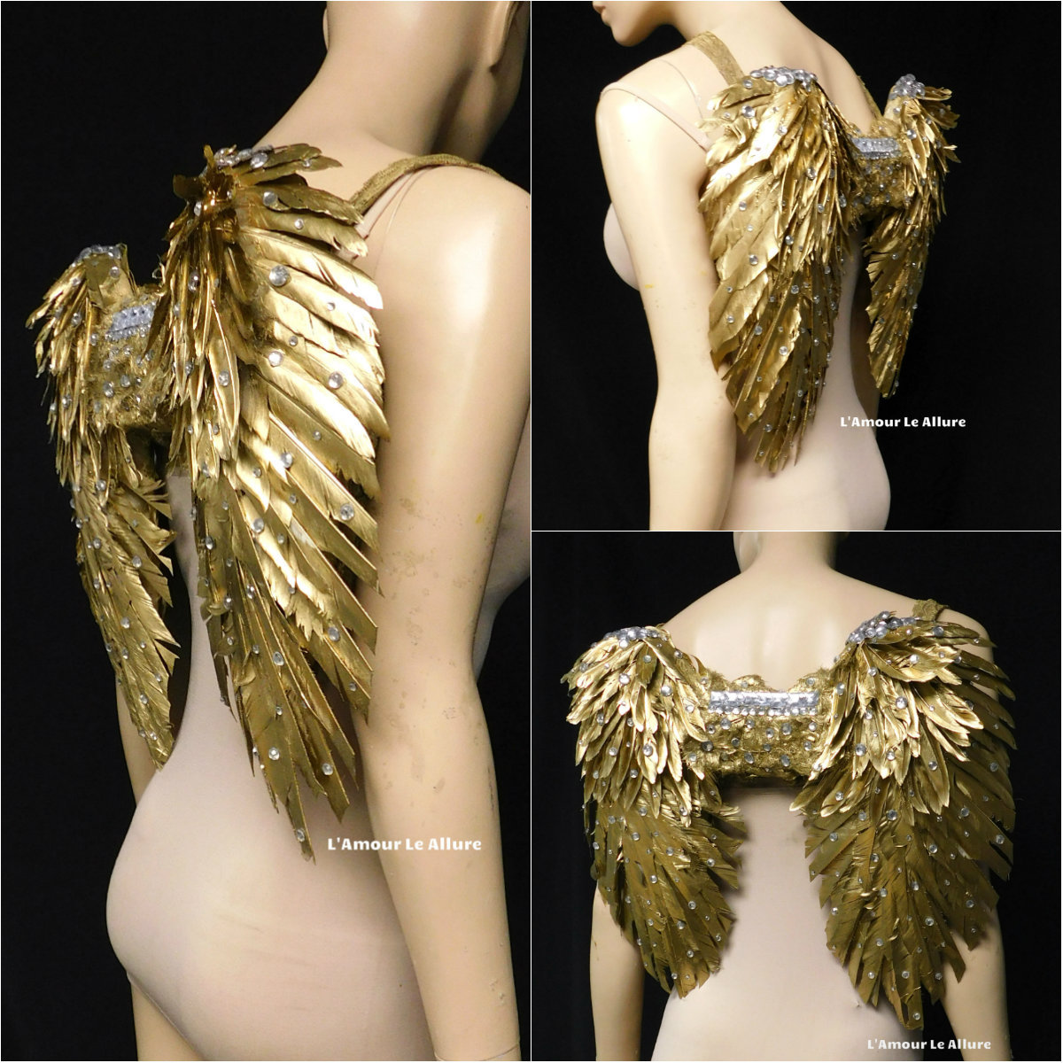 Medium Gold Angel Wings Costume Cosplay Dance Costume Rave Bra Halloween