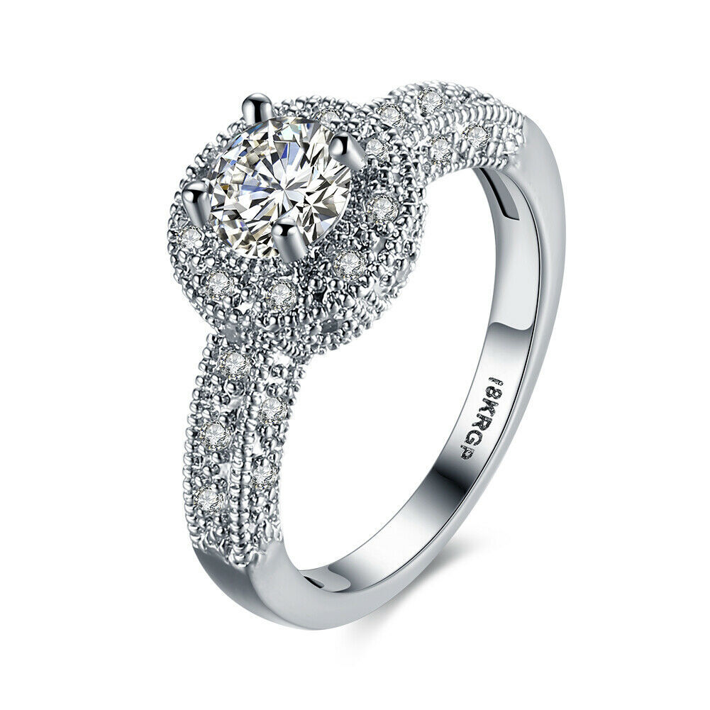 Silver White Sapphire Wedding Band Rings Set Women Fashion Jewelry Size 6-9