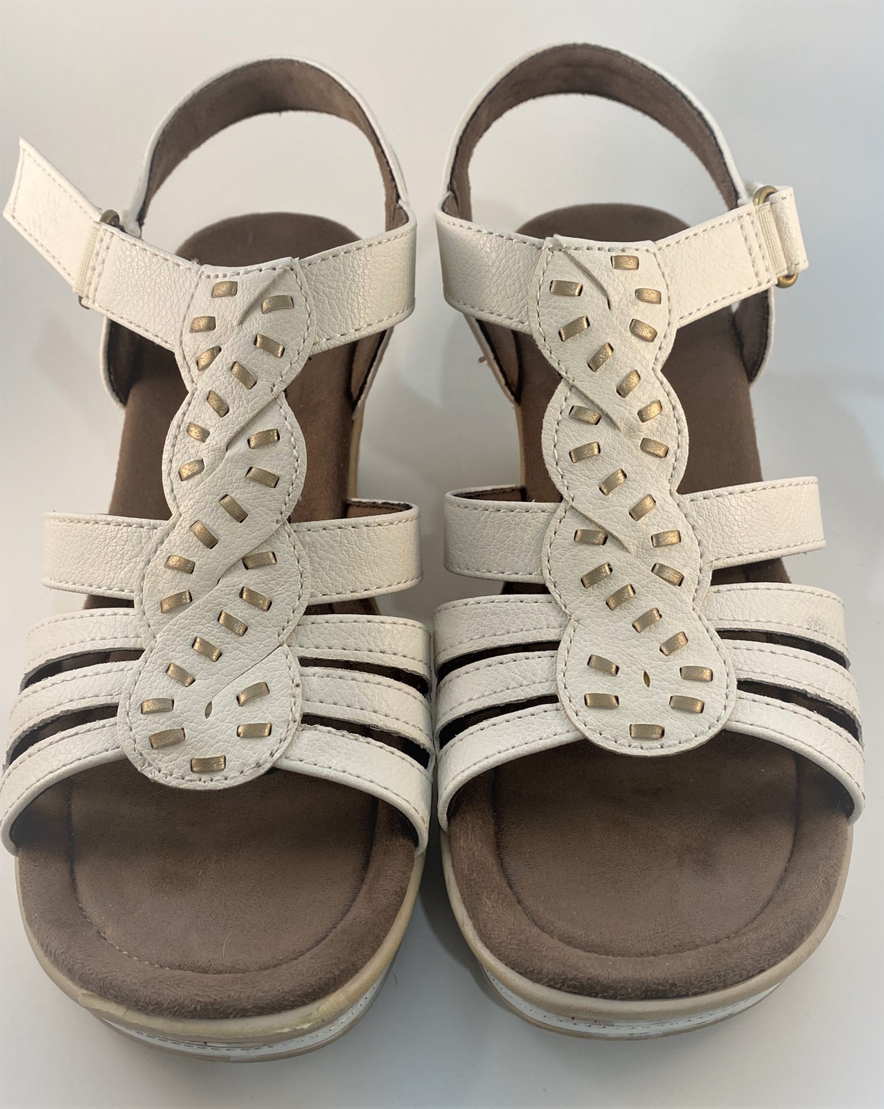 Ladies Natural Soul Size 10 White Leather Velcro Ankle Sandal / Shoe ...