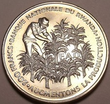 Huge Rare Unc Silver Rwanda 1972 F.A.O. 200 Francs~10th Anniv of Independence~FS - $50.35
