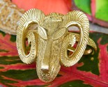 Ram Mountain Goat Aries Scarf Ring Loop Gold Tone Figural Animal Head