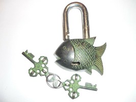 Brass Fish Lock Key 2 Vintage Antique  Style Padlock Chinese - $29.99