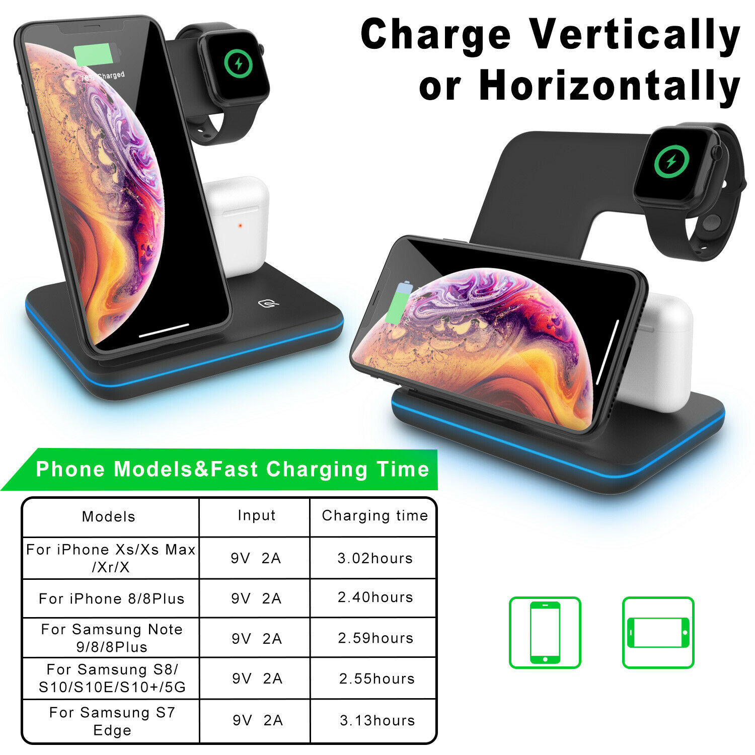 For Google Pixel 4/4 XL Qi Wireless Charger 3 In 1 Stand Fast Charging