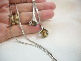 Vintage Avon Trumpet Flower Pendant Chain Necklace Silver Gold Lariat St... - $14.80