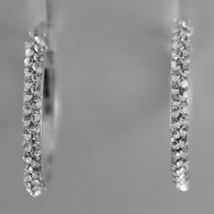 18K WHITE GOLD CIRCLE HOOPS EARRINGS WITH ZIRCONIA BRIGHT MADE IN ITALY image 3