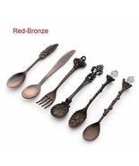 6pcs Vintage Spoons Fork Mini Royal Style Metal Gold Carved Coffee Snack... - $11.41