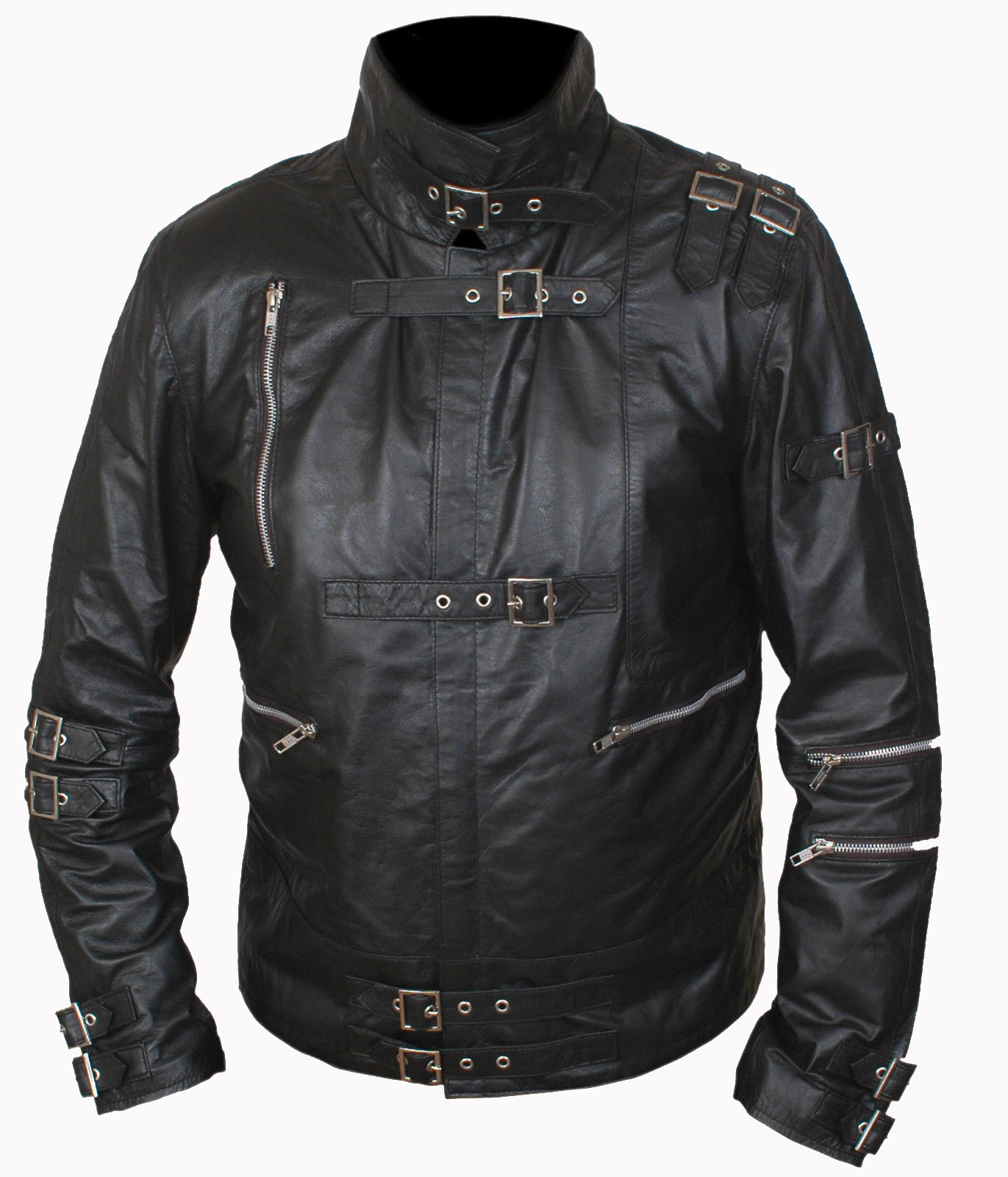 Mens Leather Jacket Black Michael Jackson Belted Celebrity Leather ...