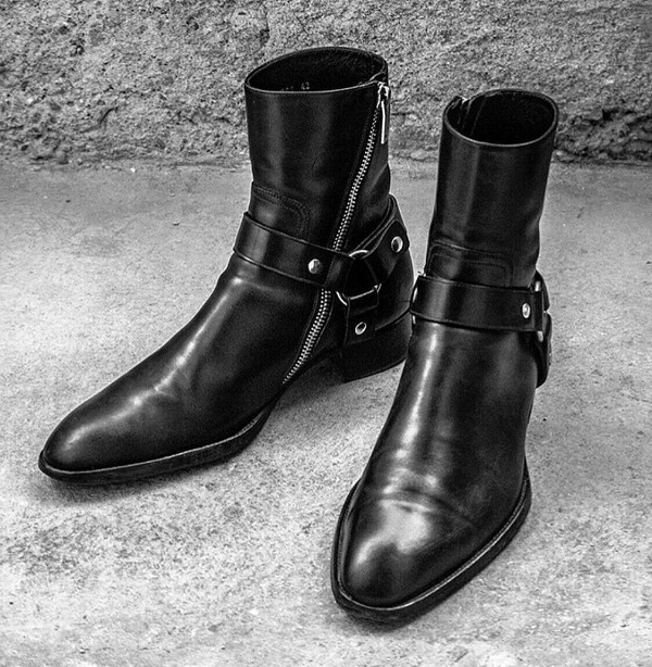 New Handmade Black Color Biker Style Genuine Leather Zip Fastening Boots for Men