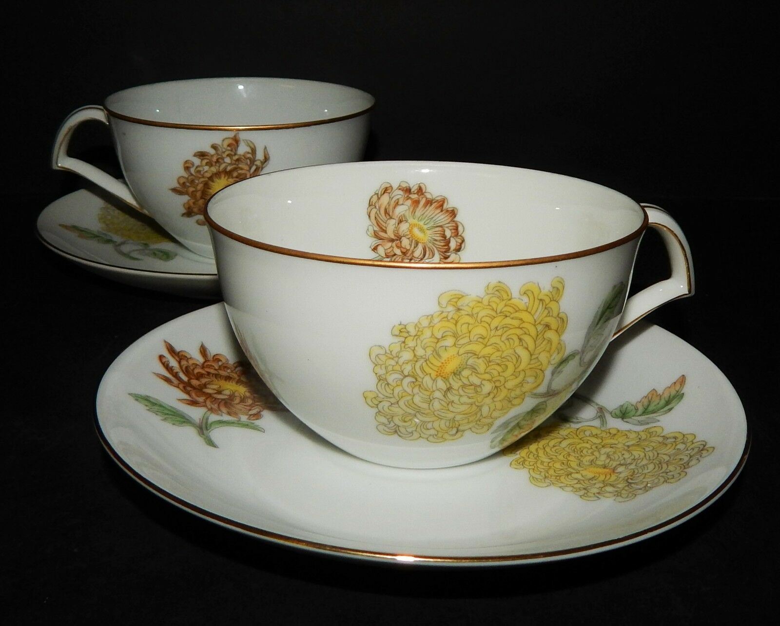Primary image for 2 Kent Verona China Cup & Saucers Occupied Japan Chrysanthemums Gold Rim Vintage