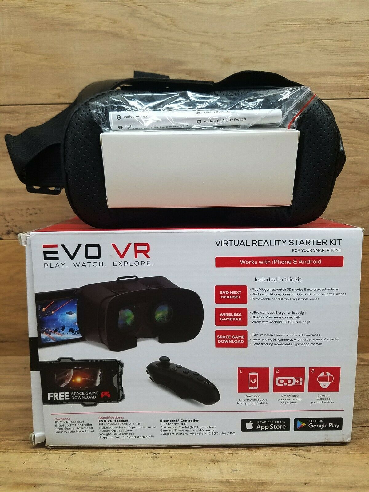 EVO VR Virtual Reality Starter Kit Vr Headset Gamepad 360° Bluetooth