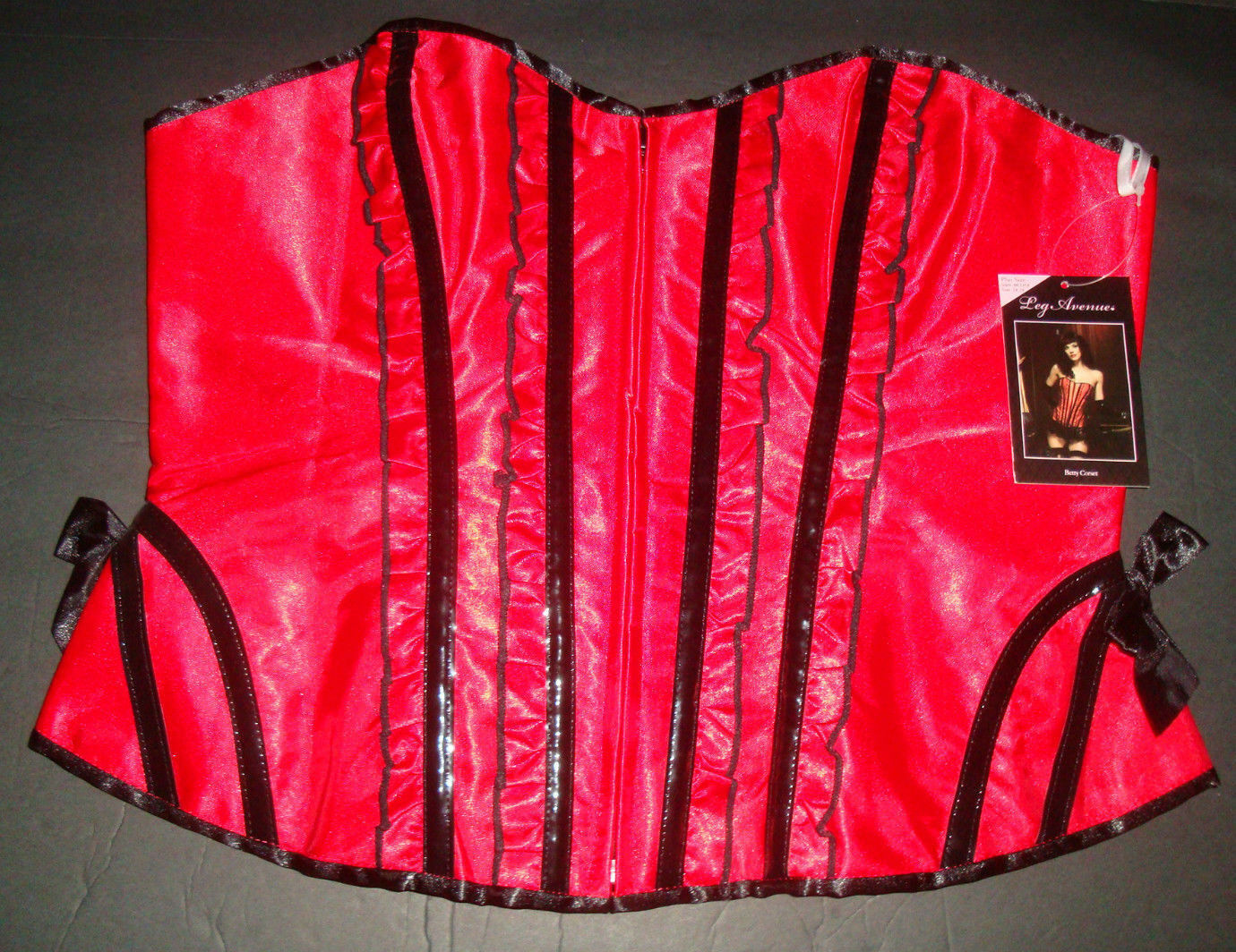 Corset Leg Avenue Rouge Satin - Taille Grande 1X-2X - Fermeture éclair Avant, Neuf Avec étiquettes