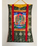 Hand-painted Green Tara Tibetan Thangka Art in Silk Brocade - $95.00