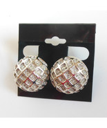 Vintage Polcini Pair Clip on Earrings Round with Clear Crystals Signed - $26.95