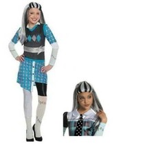 Girl Monster High Frankie Stein Deluxe Dress, Tights, Wig Halloween Cost... - $24.75