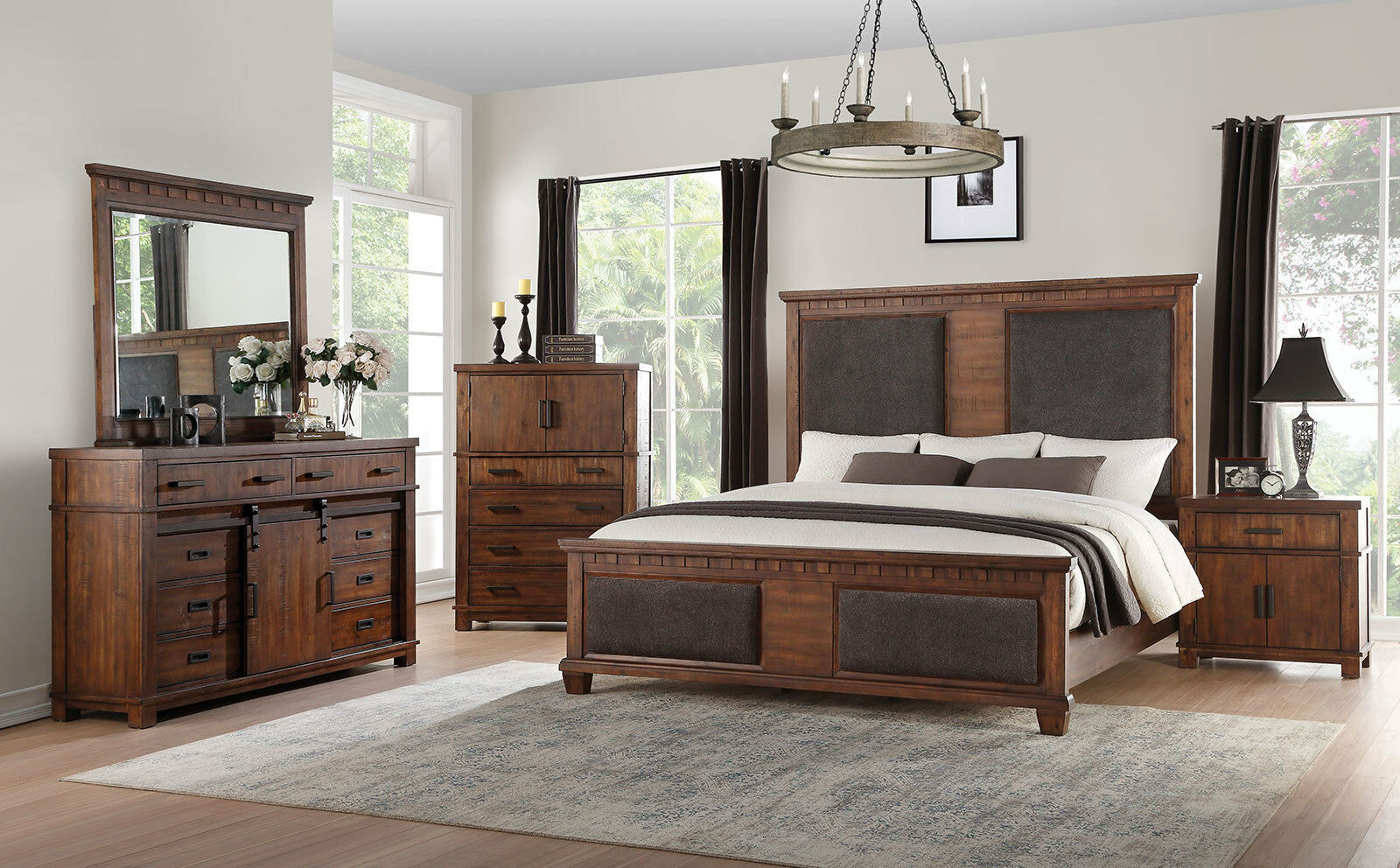 LOZANO 5 piece Transitional Brown Wood Bedroom Suite Queen