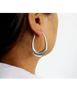 Sterling Silver Oval Hoop Earrings, Womens Long Oval Earrings - 44mm - 62mm - $43.00+