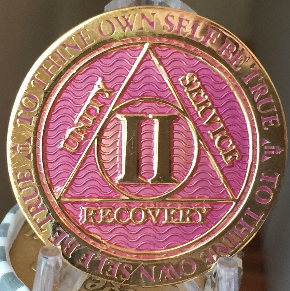 2 Year Aa Medallion Lavender Pink Gold Alcoholics Anonymous Sobriety 