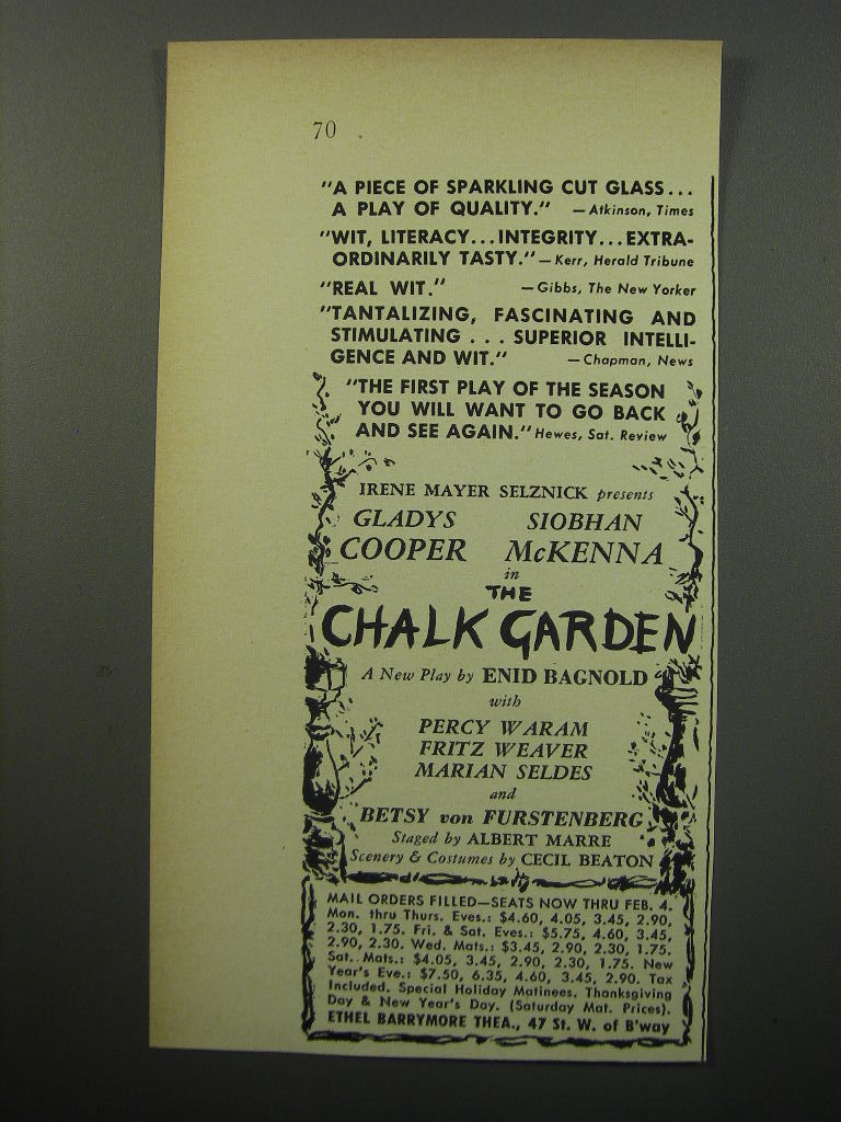 1955 The Chalk Garden Play Ad A piece of sparkling cut glass 198089