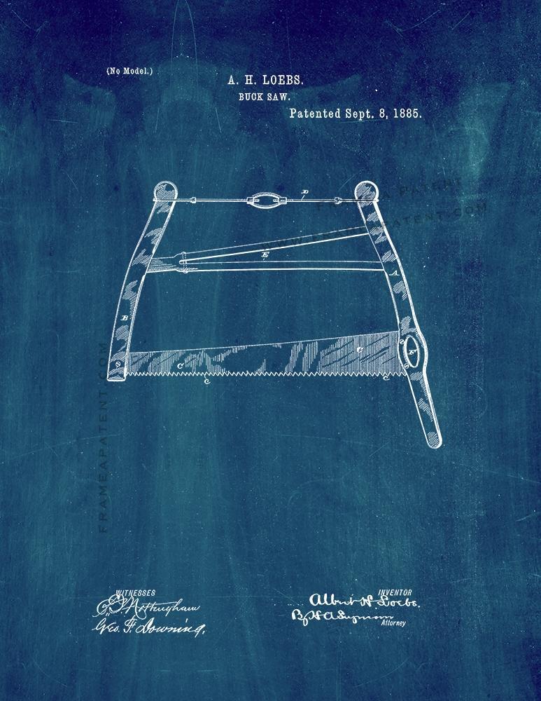 Buck Saw Patent Print - Midnight Blue