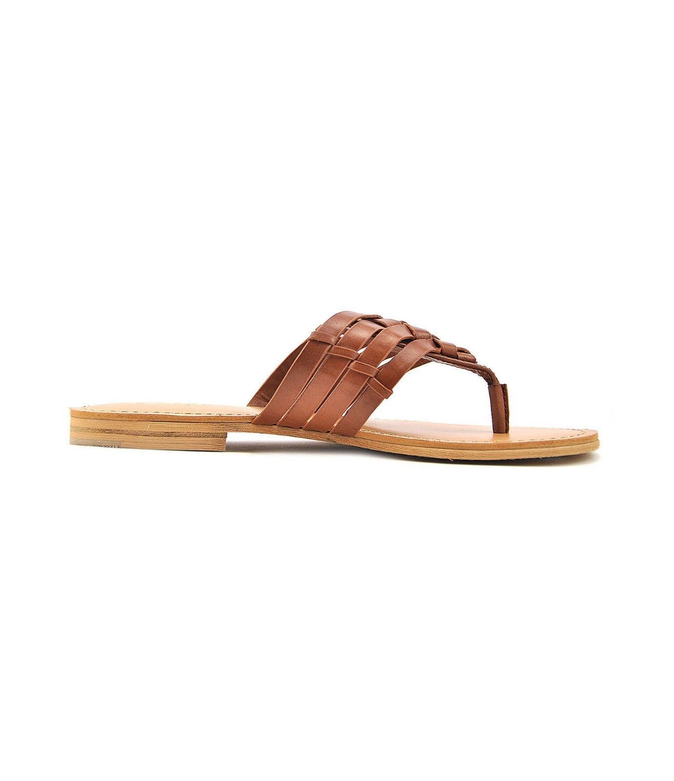 Women Reba Angel Criss Cross Woven Thong Sandals Tan Leather Multiple ...